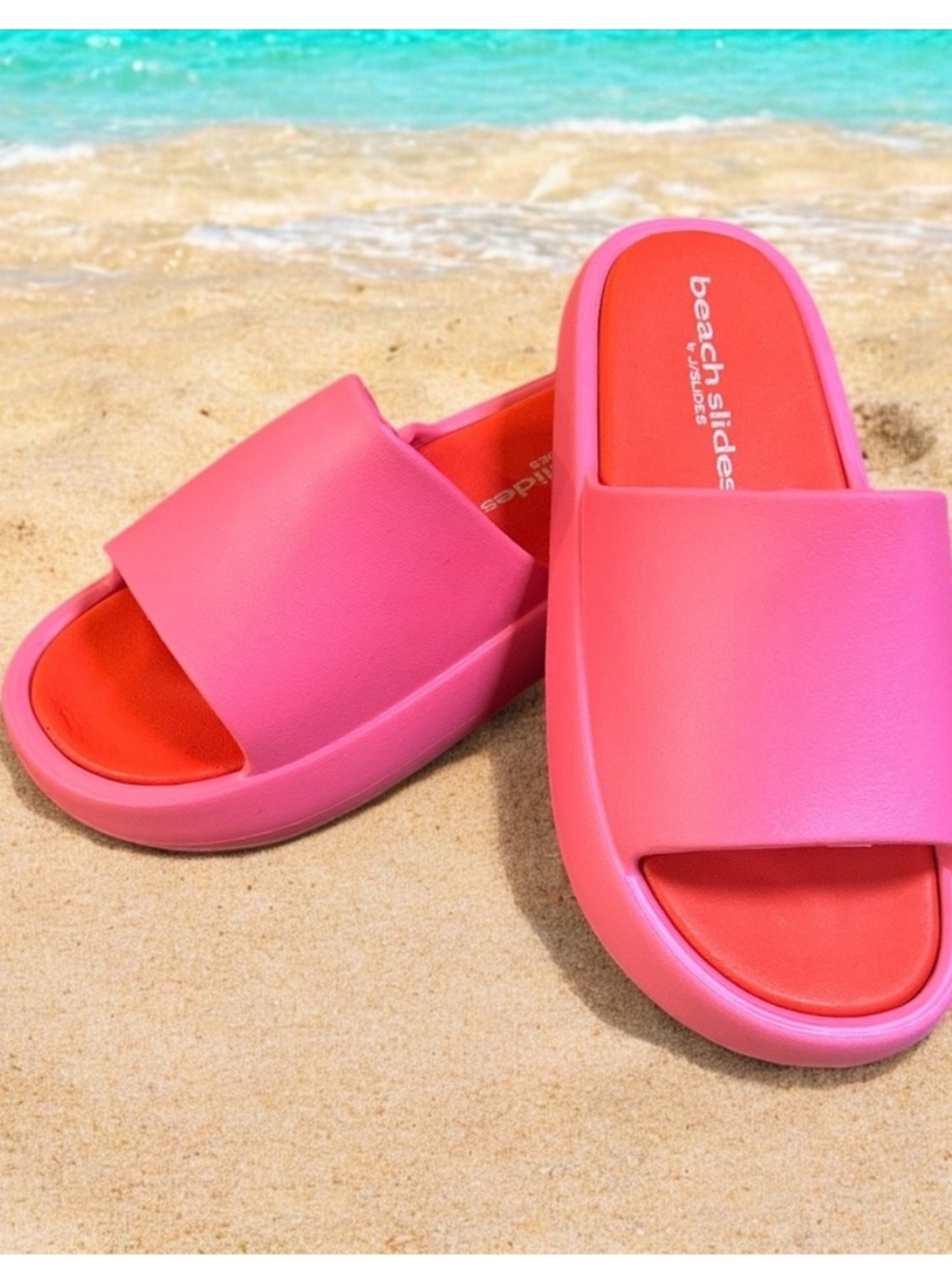 J Slides Pink and Red Slide Sandals